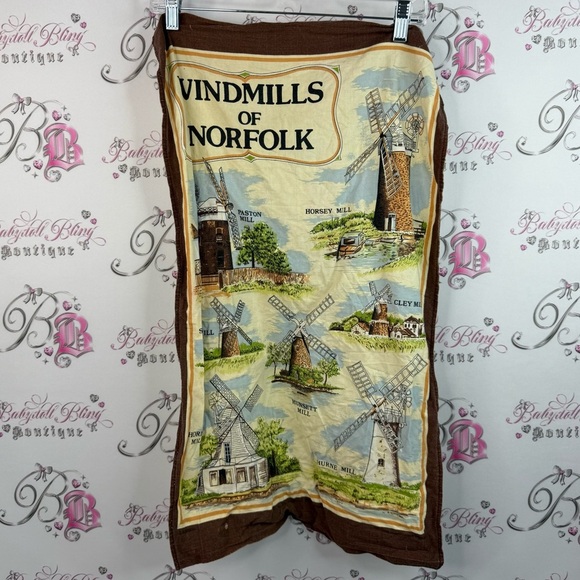 Accessories - Vindmills of Norfolk Scenic Print scarf scarve wrap or wall decor- Brown & Cream